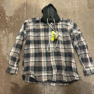 Nwt azur cotton workwear shirt Plaid Button-Up Shirt with Hood